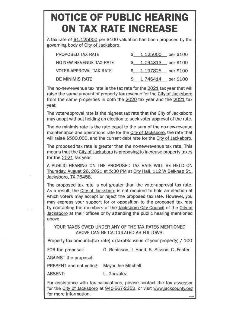 Notice of Public Hearing on Tax Rate Increase 