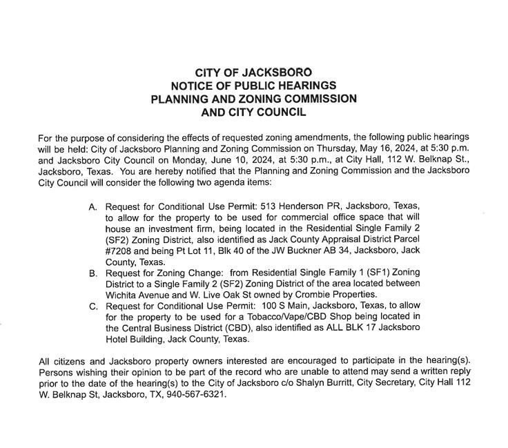 P & Z and Council Notice of Public Hearing