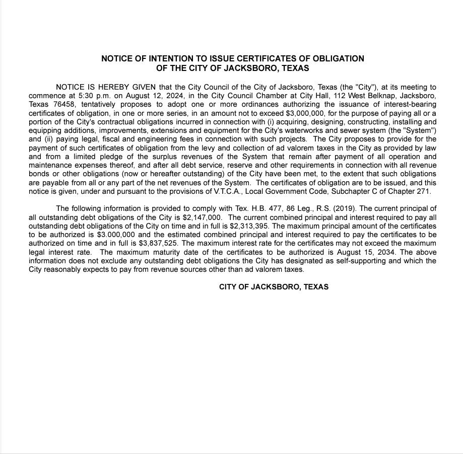 Notice of Intent to Publish for COs