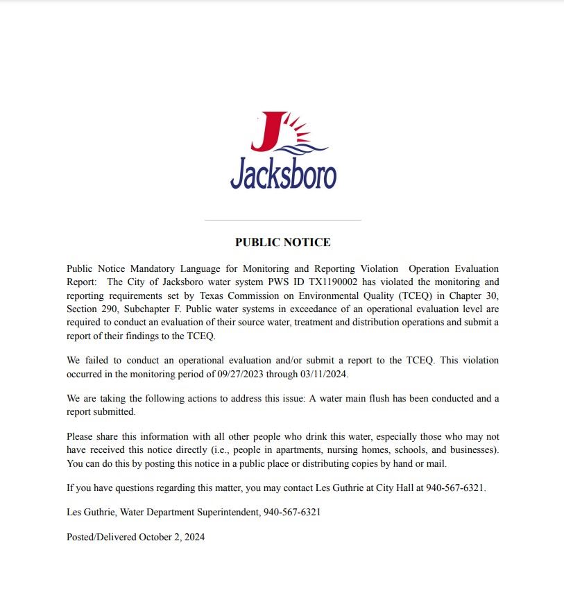 Public Notice Water Dept Image