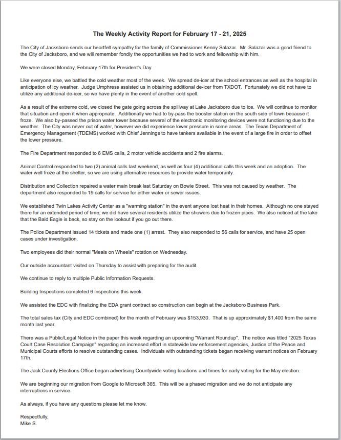 WAR 2.17.25 through 2.21.25