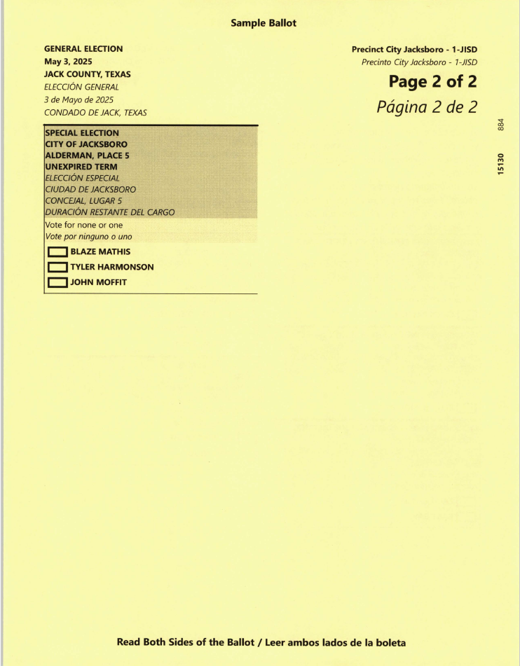 Special Election Sample Ballot