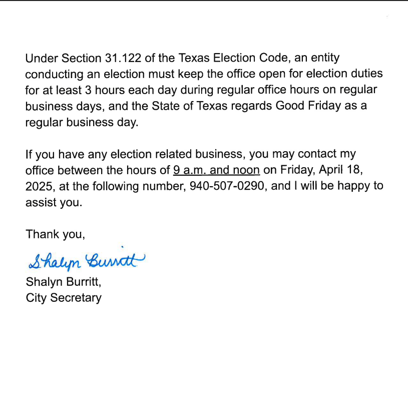 Posting for Holiday Hours - Elections