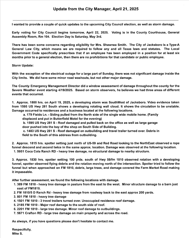 Update from the City Manager