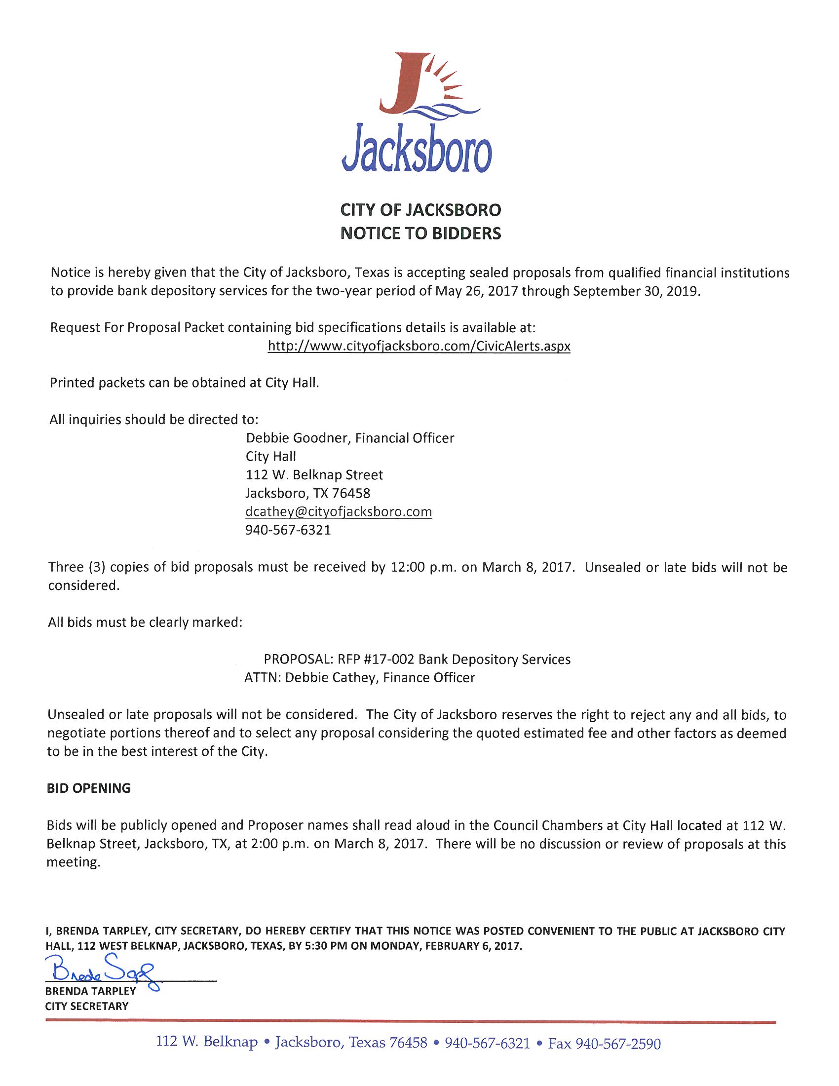 RFP 17-002 BANK DEPOSITORY SERVICES NOTICE TO BIDDERS.jpg